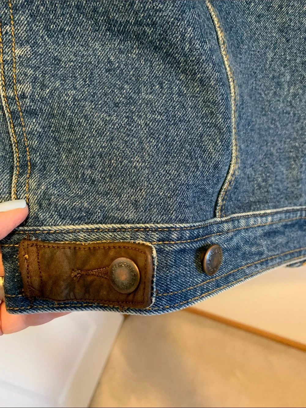Wrangler Vintage  Blue Denim Vest with Brown Collar